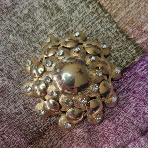 Vintage Gold-Tone Crystal Floral Brooch - Not Signed